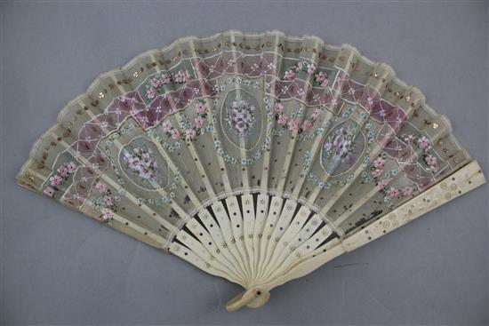 A collection of nine Victorian fans, largest 13.5in. incl. hanging loop